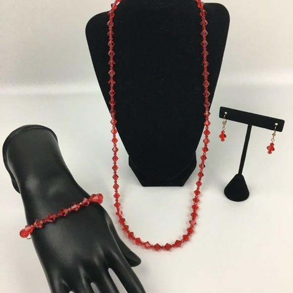 Unbranded Jewelry Vintage Custom Red Crystal Bead Necklace Bracelet Poshmark